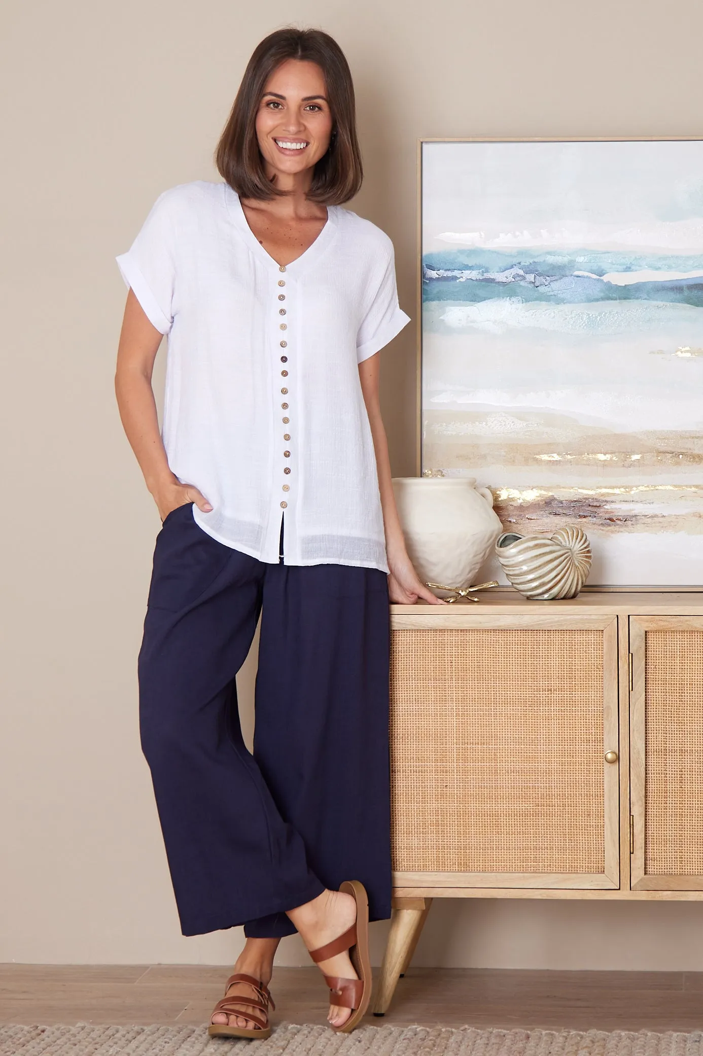 Aiko Linen Pants - Navy