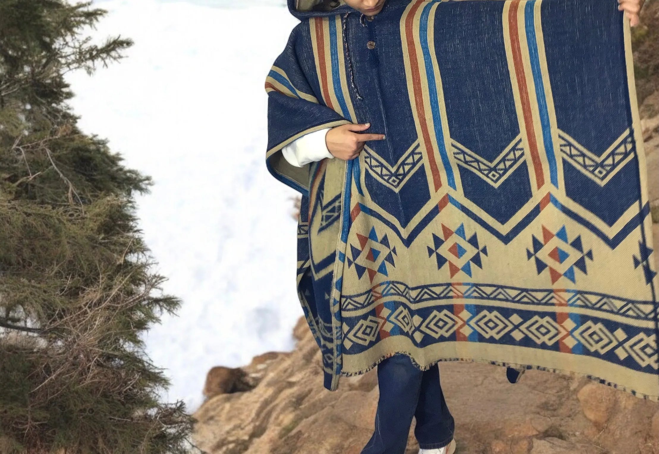 Blue Pure Llama wool Ponchos