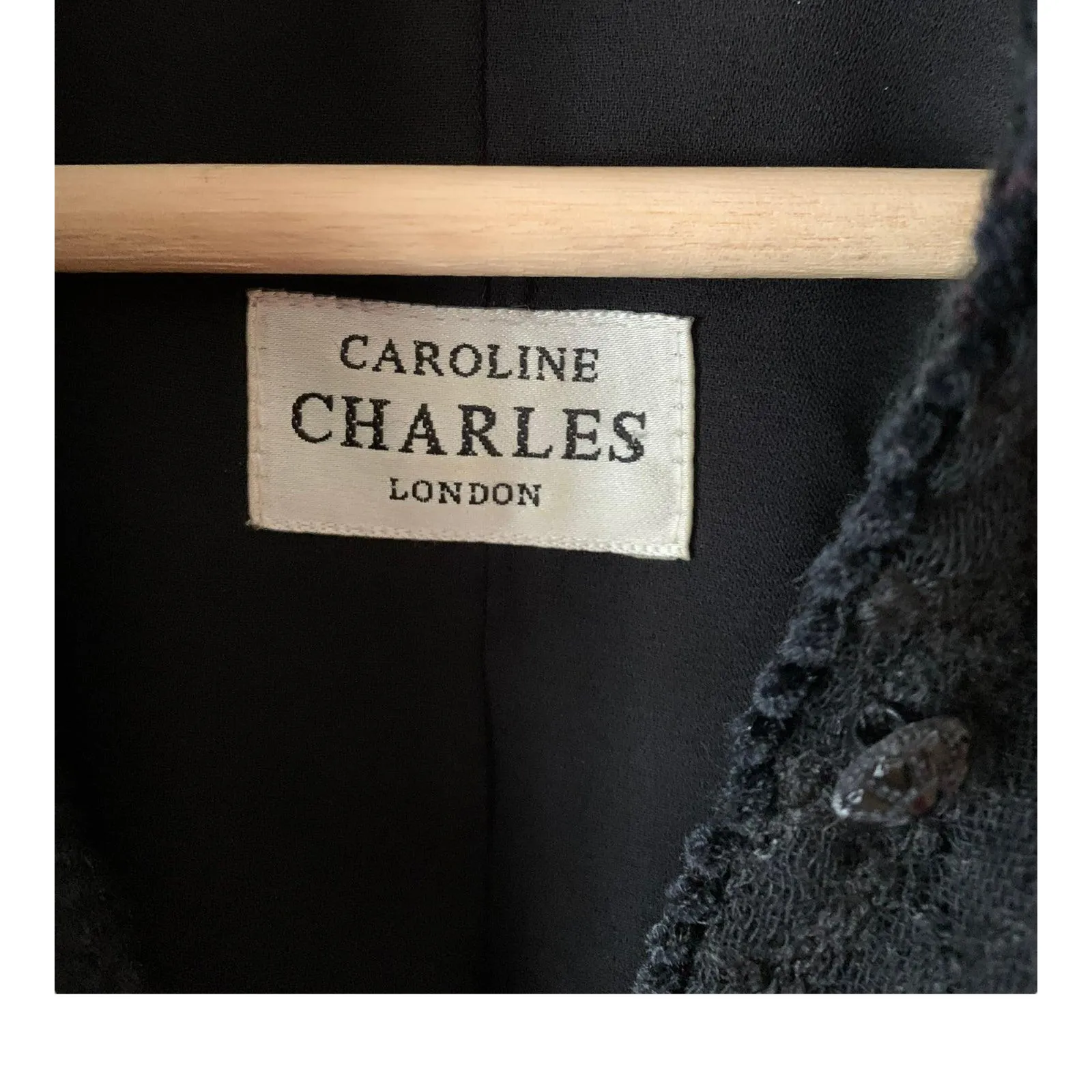 Caroline Charles Wool Blend Embroidered Black Long Sleeved Jacket UK Size 14