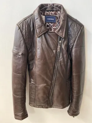 Cousins Brown Leather Biker Style Jacket Padded UK Size 10