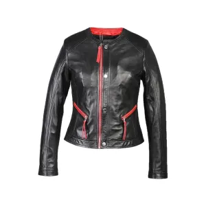 Cropped Womens Striped Short Biker Leather Jacket