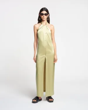 Elima - Slip Satin Halterneck Dress - Lime Yellow