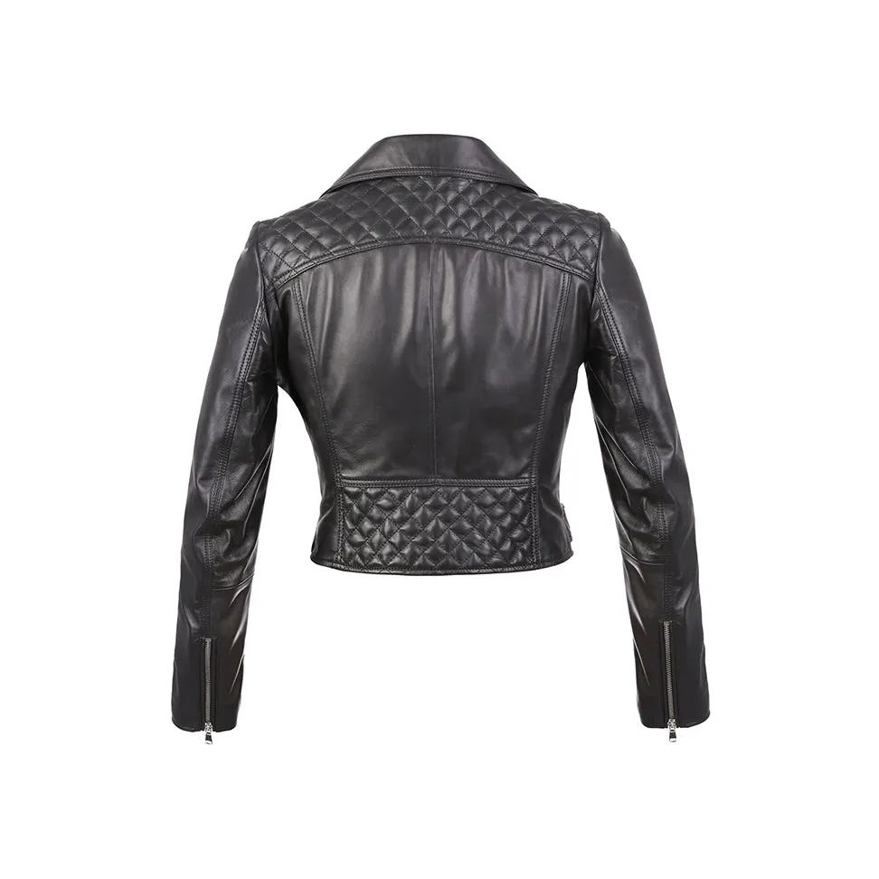 Gina Womens Quilty Short Biker Leather Jacket