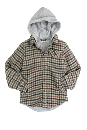 Glen Hooded Shirt, Beige/Teal Check