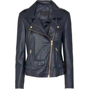 Lamb Gloving Navy Biker Jacket