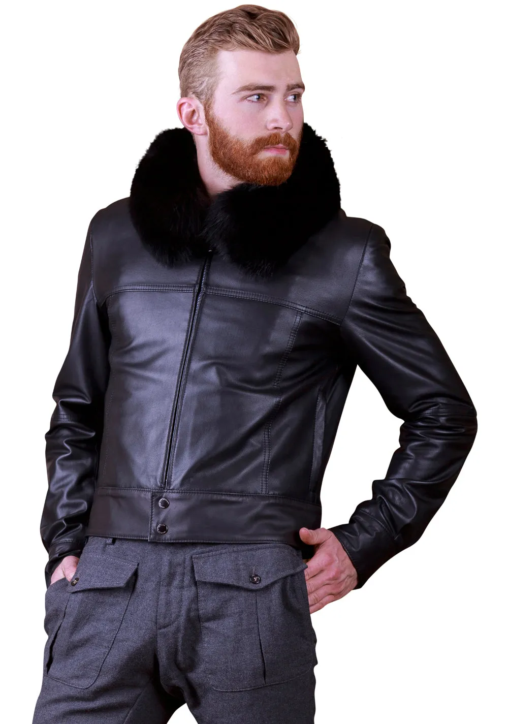 Men Fox Collar Reindeer Leather Jacket -  Limited Edition