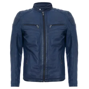 Men Soft Blue Leather Motorcycle Jacket