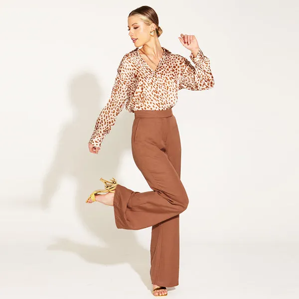 One   Only High Waisted Flared Pant - Mocha