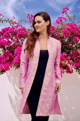 Pink Ismail with Off White Silk Embroidered Women’s Wedding Jacket