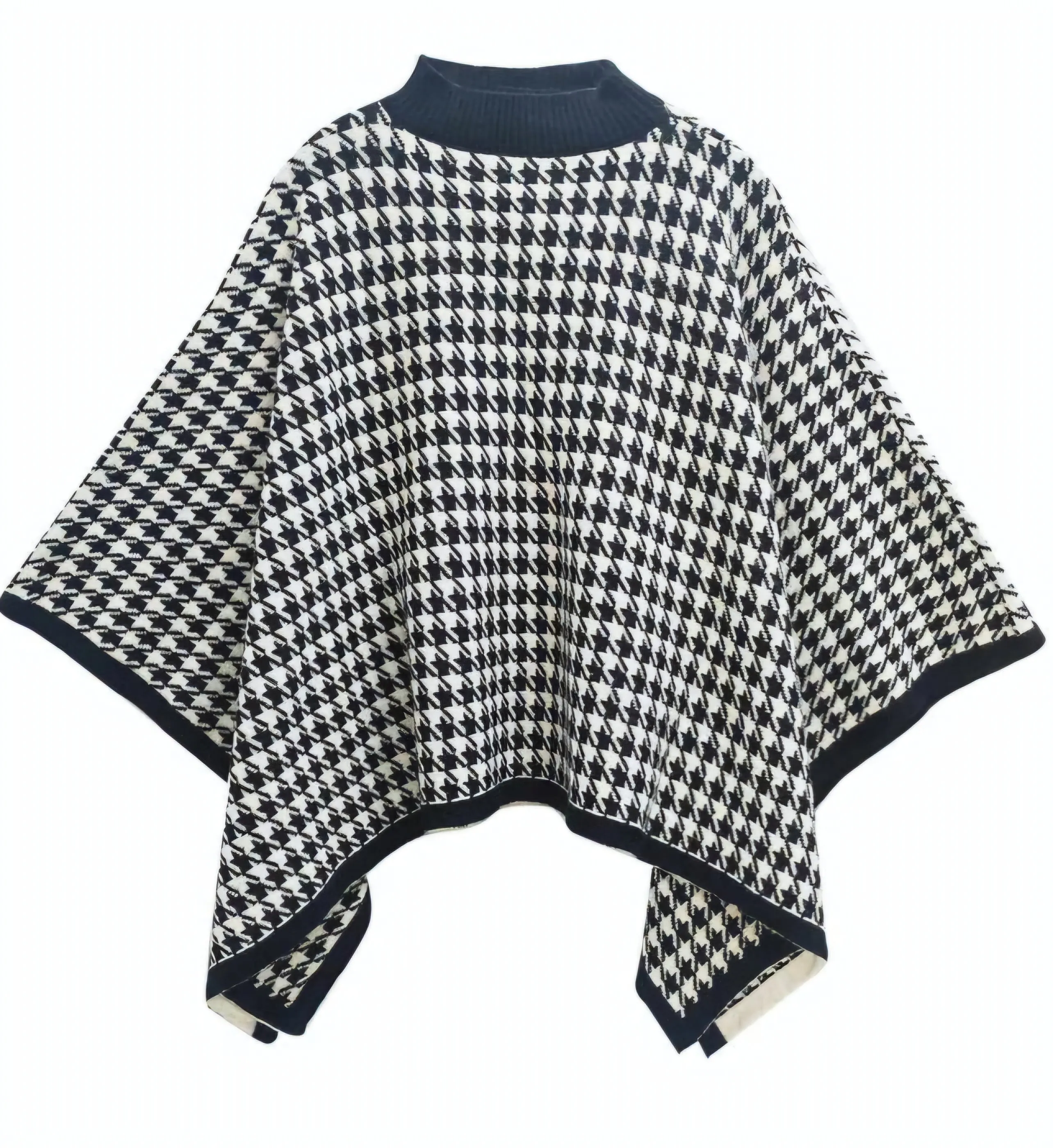 Poncho Houndstooth Knit Black and White for Women