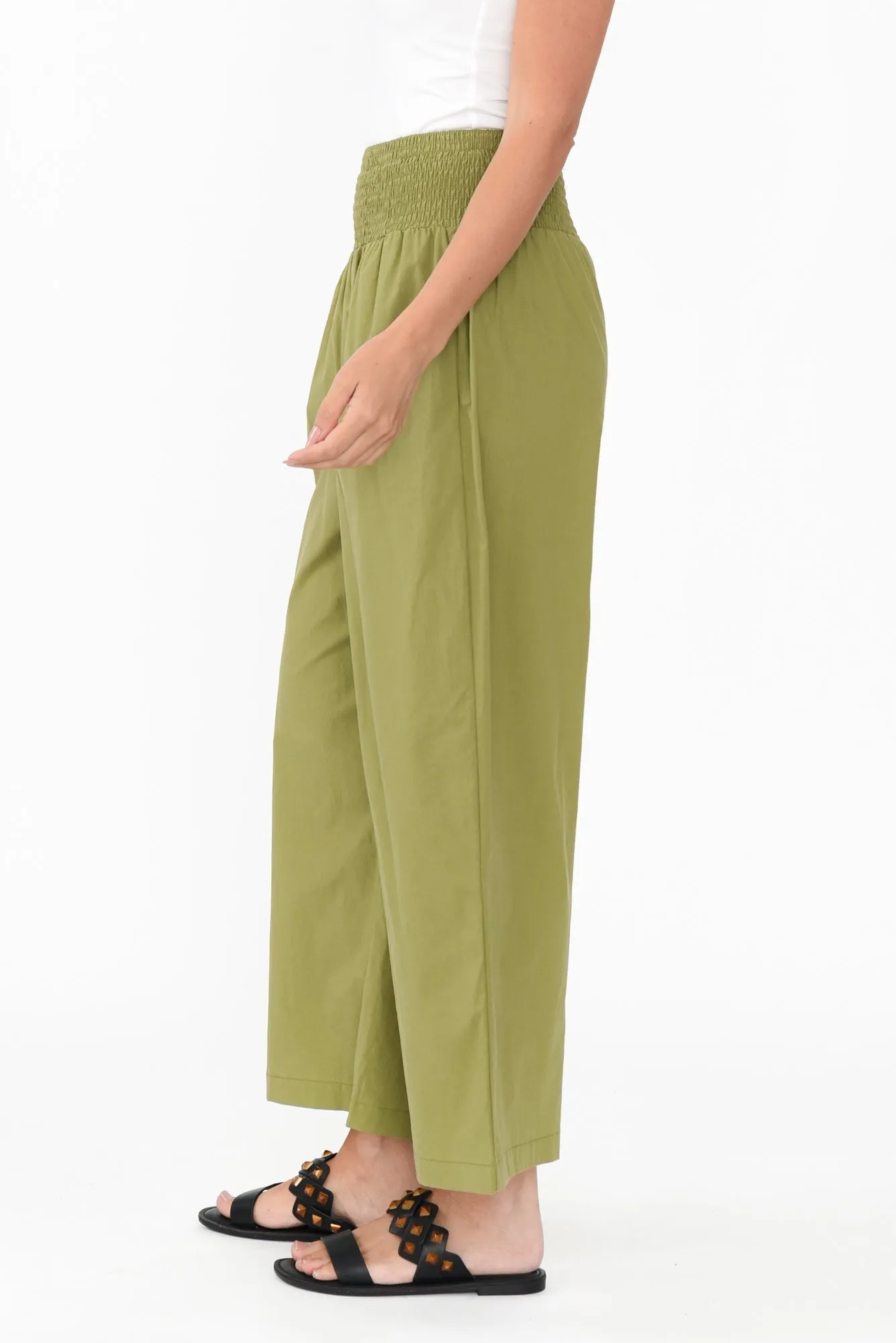 Sevilla Green Wide Leg Cotton Pants