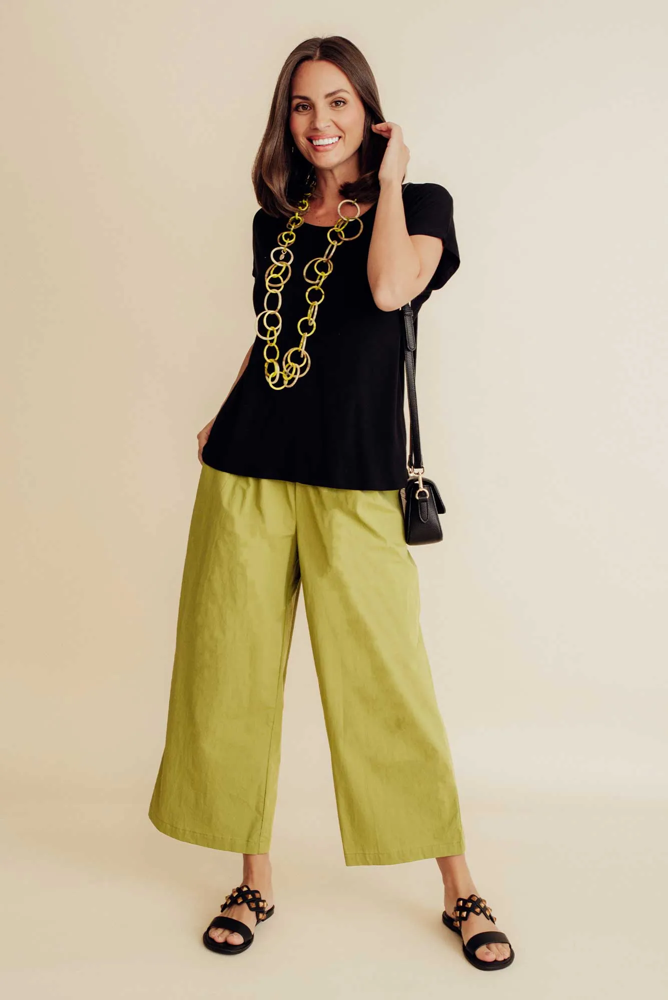 Sevilla Green Wide Leg Cotton Pants