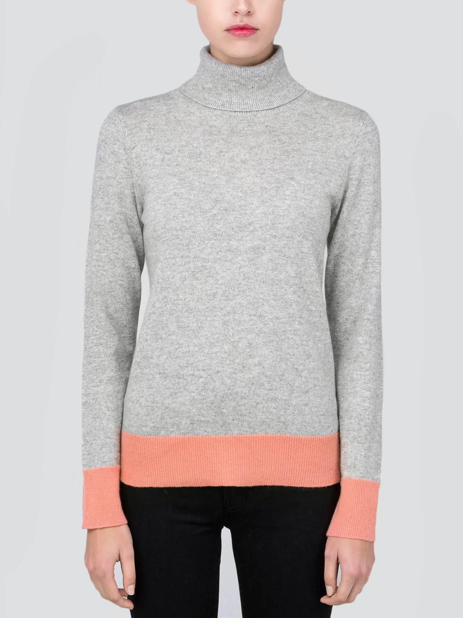 Turtleneck Slimfit Sweater_CB_LightGrey/Coral Pink