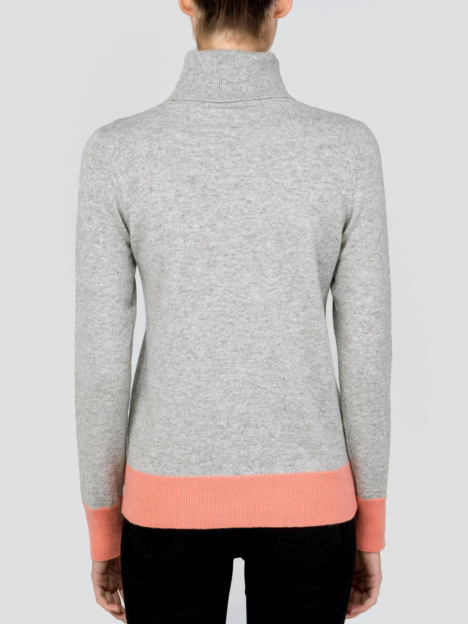 Turtleneck Slimfit Sweater_CB_LightGrey/Coral Pink