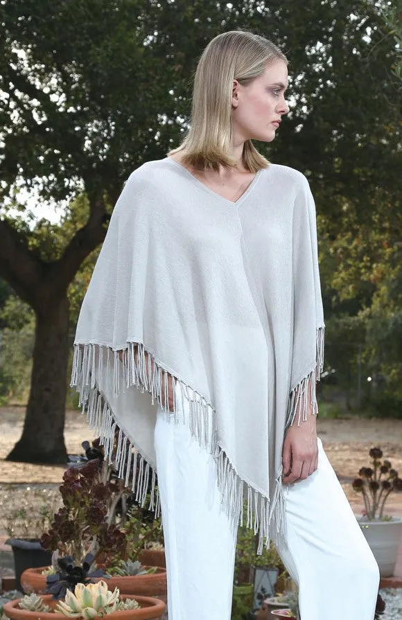 V Neck Fringed Poncho