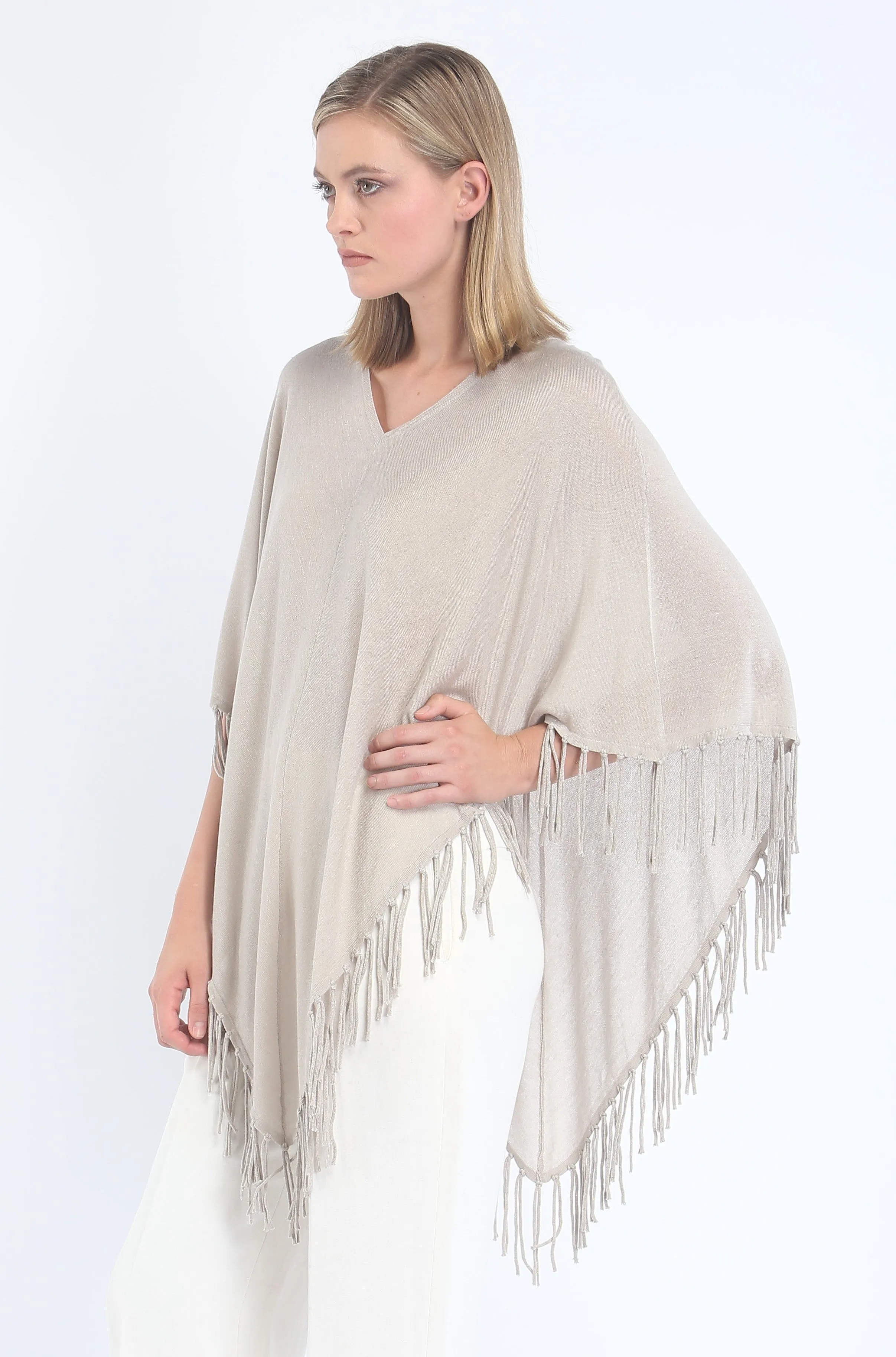 V Neck Fringed Poncho